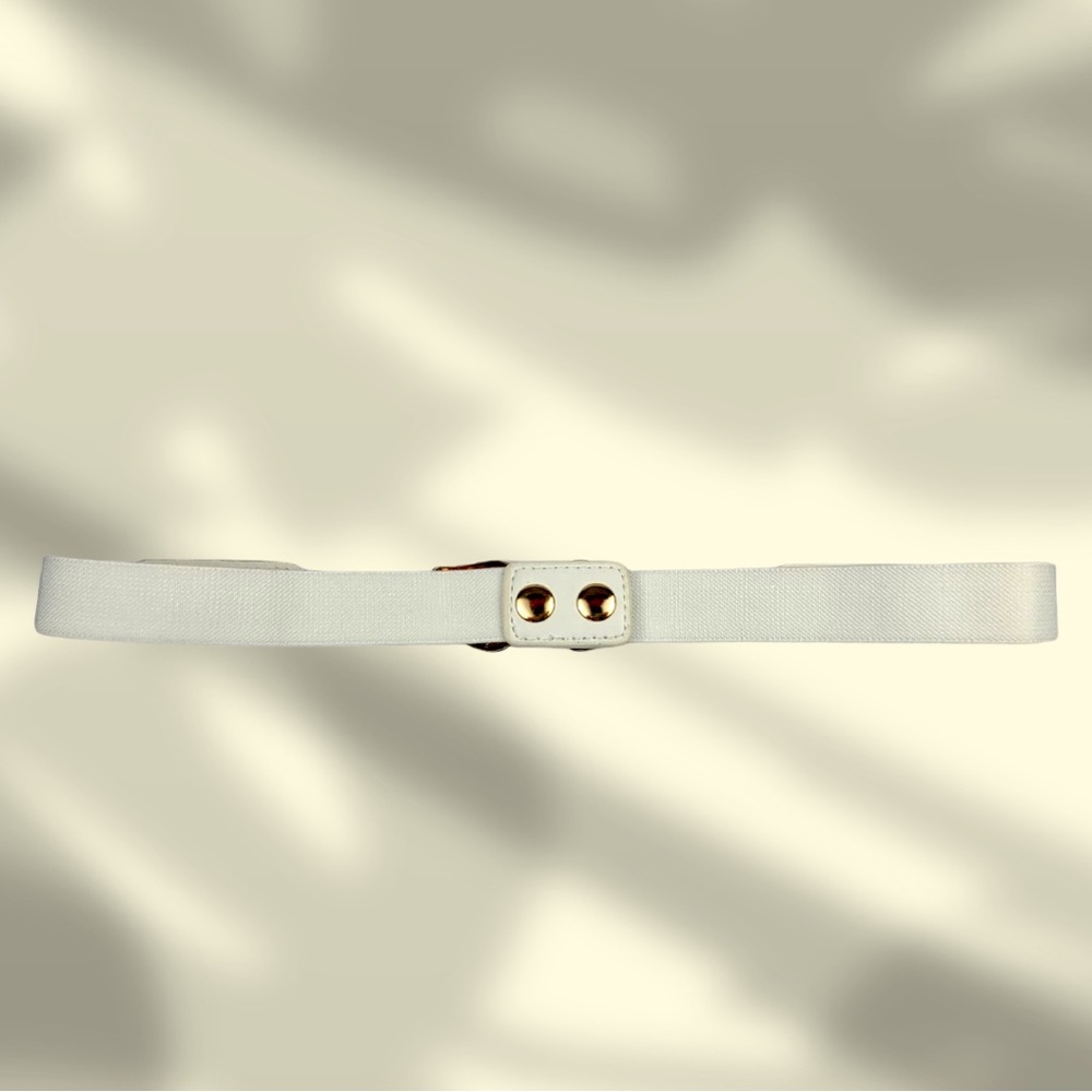 White & Gold Western Double Buckle Stretch Belt - Picture 5 of 5
